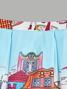 SHEIN LUNE 大码夏季休闲卡通印花半身裙 - 淺藍色 - 查看 3