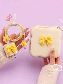 6pcs Cute Bow Candy Color Cable Protector Case, Data Cable Organizer Bag, Digital Accessories Storage Box, Anti-Drop Zipper Pouch, Compatible With 20W Fast Charger - Multicolor - View 23