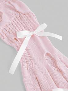 ROMWE Kawaii Áo len nữ cổ tròn không đối xứng nơ rỗng cỡ lớn dễ thương và mềm mại - Hồng - Xem 4