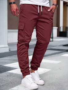 Manfinity Homme Men's Casual Versatile Solid Color Cargo Pants - Burgundy - View 3