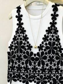 Resyla Women's Summer Lace Patchwork 2 In 1 Round Neck Camisole - White - View 3