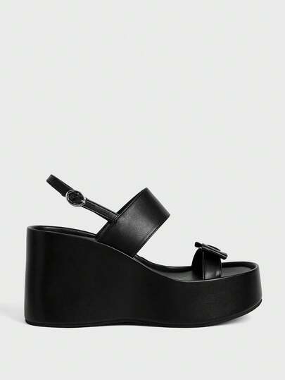 Sugerpunk 女鞋 时尚厚底凉鞋 - 夏季休闲朋克风纯色凉鞋，蝴蝶结搭扣 - 舒适透气 简约一脚蹬女鞋