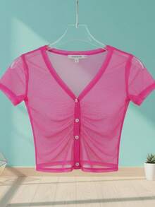 Blusa Transparente de Mesh con Botones Frontales - CH - Ver 3
