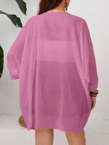 SHEIN Clasi 大码女式纯色七分袖开襟外套 - 珊瑚粉 - 查看 2