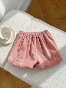 SHEIN Quần short dệt phối màu tương phản dành cho bé gái - Hồng - Xem 3