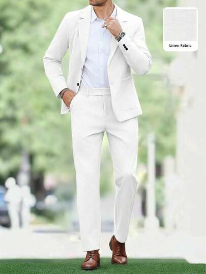 Manfinity Mode Men's Simple Solid Color Business Suit, Including Top And Pants, Brown Suit, 2 Pieces Set, Suitable For Casual, Weekend Travel, Outdoor Activities, Relaxed Work Environment Or Formal Occasions, Gift For Boyfriend/Husband, Anniversary Gift