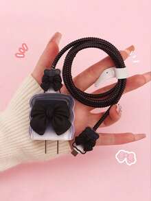6pcs Cute Bow Candy Color Cable Protector Case, Data Cable Organizer Bag, Digital Accessories Storage Box, Anti-Drop Zipper Pouch, Compatible With 20W Fast Charger - Multicolor - View 27