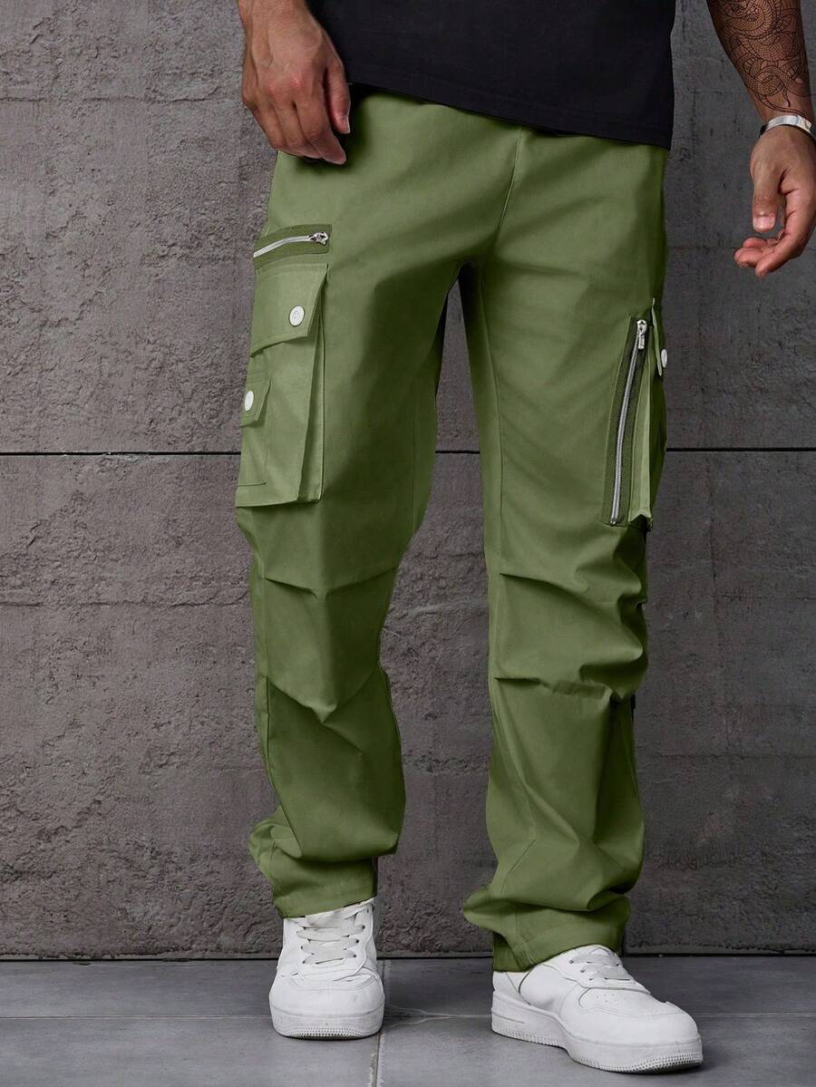 Manfinity LEGND Plus Size Men's Casual Daily Cargo Pants With Flap Pockets - Army Green - View 1