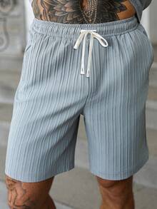 Manfinity Homme Men's Mature Vacation Casual Front Button Shirt And Shorts Set - Light Grey - View 5