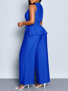 SOLERSUN Plus Size Elegant Commuter Solid Color Camisole And Pants 2 Pieces Set, Summer - Royal Blue - View 2