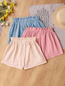 SHEIN 3 chiếc quần short cho bé gái tuổi teen - Màu xanh lam - Xem 2