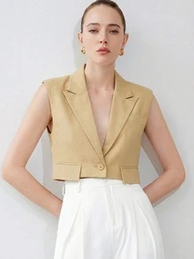 Aveloria Modichic Summer Cool Style Sleeveless Cropped Vest Jacket  - Camel - View 1