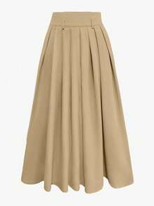 Franclia Women High-Waisted Long Pleated Casual Skirt Maxi - Khaki - View 2
