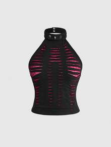 ROMWE Gothic Spider Web Burnout Cropped Tight Fit Tank Top - Black - View 1