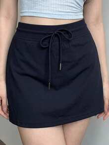 DAZY Falda casual versátil de unicolor con cordón en la cintura para mujer - Azul Marino - Ver 5
