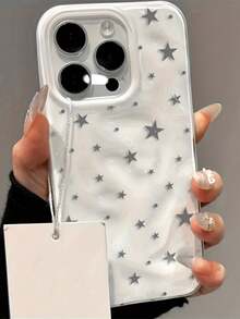 Y2K Cute Gray Small Star Wrinkle Pattern Phone Case Compatible With IPhone 17 Pro Max 17 Pro 17 Air 16 Pro Max 14 15 Pro 16 Plus 13 12 11 Shockproof Protective Soft Cover Shell - White - View 6
