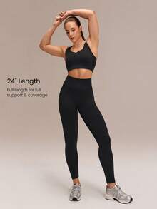 GLOWMODE Quần legging 24 inch siêu mềm mại, không đường may, cạp cao 3 mảnh, không xuyên thấu, nâng mông, thích hợp cho tập luyện cường độ trung bình, chạy bộ, tập gym. - màu đen - Xem 7