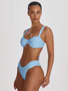 Musera Resort 侧边褶皱性感比基尼泳裤，适合度假、夏季旅行、海滩休闲、单身派对、婚礼、新娘告别单身派对等场合，纯色度假风。 - 藍色 - 查看 3