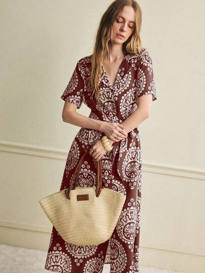 Écloséra 时尚休闲百搭宽松圆领印花短袖连衣裙，适合春夏穿着