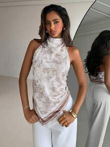 Aloruh Áo kiểu nữ mùa xuân/hè in họa tiết hoa mới, áo hai dây bằng satin, trang phục in họa tiết hoa lãng mạn cổ điển thanh lịch, áo khoác ngoài nữ, trang phục nghỉ dưỡng nữ. - Nhiều màu - Xem 5