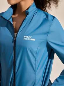 SHEIN In My Nature Áo đạp xe dài tay nữ, màu xanh dương - Màu xanh lam - Xem 4