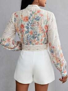 Aveloria Rosie Random Printed Long Sleeve Blouse Button Up Shirt Women  - Multicolor - View 2