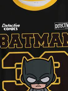 BATMAN X SHEIN Tween Boy Letter & Cartoon Print Color Block Round Neck Short Sleeve T-Shirt - White - View 4