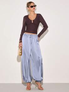 COSMINA Elegante Damen-Pendlerhose in einfarbigem Laternenmuster - Babyblau - Übersicht 5