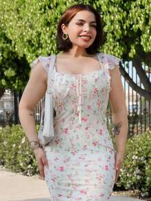 Lupita Cardoza Women's Summer Holiday Mini Floral Dress ,Pastel Dresses For Women, Spring/Summer Outfit, Wedding Guest Party Outfit, Perfect For Vacation, Date, Picnic, Party, Prom, Festival, And Birthday Wear, Valentine Outfits For Women, Tea Party Dress, Cottagecore Dress, Floral Print Dress - Apricot - View 4