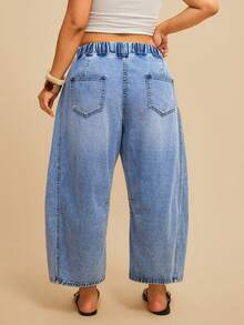 SHEIN TRVLCHIC Quần jeans ống loe cạp chun dành cho nữ cỡ lớn, phong cách thường ngày năng động, thích hợp đi làm, đường phố. - Rửa nhẹ - Xem 6