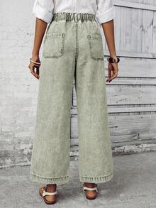 EMERY ROSE Jeans de pierna ancha lavados y vintage de estilo casual - Verde - Ver 2