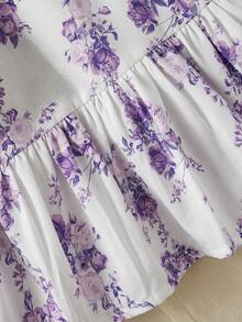 SHEIN Travachic KIDS 女宝宝可爱夏季度假绿色纹理宽松吊带连衣裙 - 彩色 - 查看 6