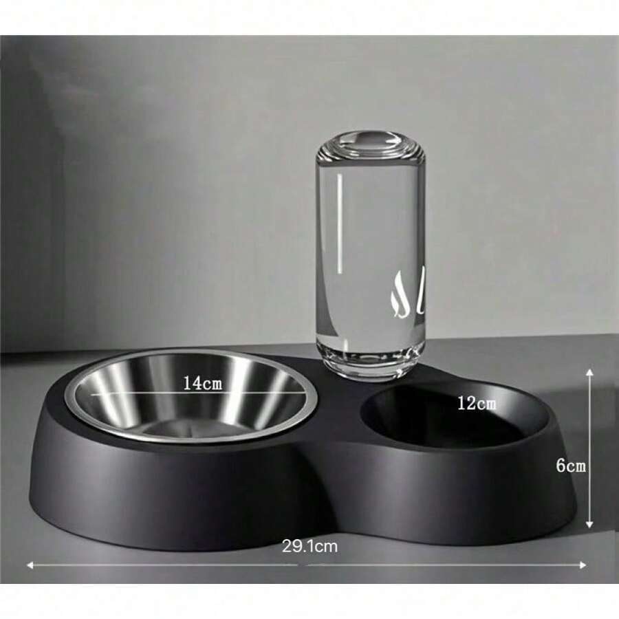 Bát đựng thức ăn và nước uống 2 trong 1 bằng thép không gỉ màu đen IPc, phù hợp cho mèo nhỏ/trung bình, chó, thỏ và các vật nuôi khác. - 500ml - Xem 1