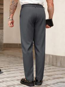 Manfinity CasualCool Men's Casual Solid Color Commuter Pants With Pockets For Ceremony - Dark Grey - View 2