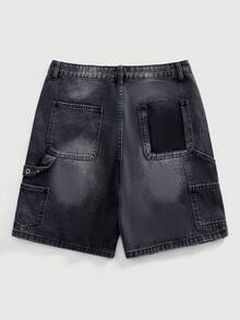 ROMWE MEN Men's Casual Fashion Street Patch Denim Shorts, Summer - Black - View 2