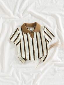 SHEIN Vintaside Kids 男婴休闲舒适百搭套头衫，独特纹理面料 - 黑與白 - 查看 4