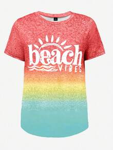 EMERY ROSE Plus Size Women's Casual Gradient Letter Print Short-Sleeve T-Shirt - Multicolor - View 3