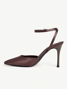 CUCCOO CHICEST Zapatos de mujer nuevos, franceses, sexy, de tacón alto con punta cerrada, moda de tacón fino con escote bajo, con satén para vestido, fiesta, novia y boda - Satén marrón - Ver 4