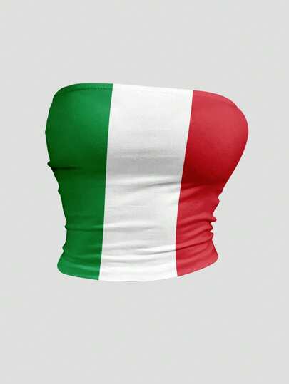 StreetHx Women's Summer Bandeau Top, Italy National Flag & Football World Cup Country Graphic