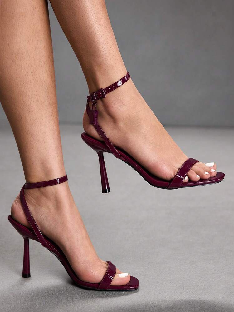 CUCCOO SZL Women's Square Toe Rhinestone Ankle Strap Sandals For Christmas Prom Heels