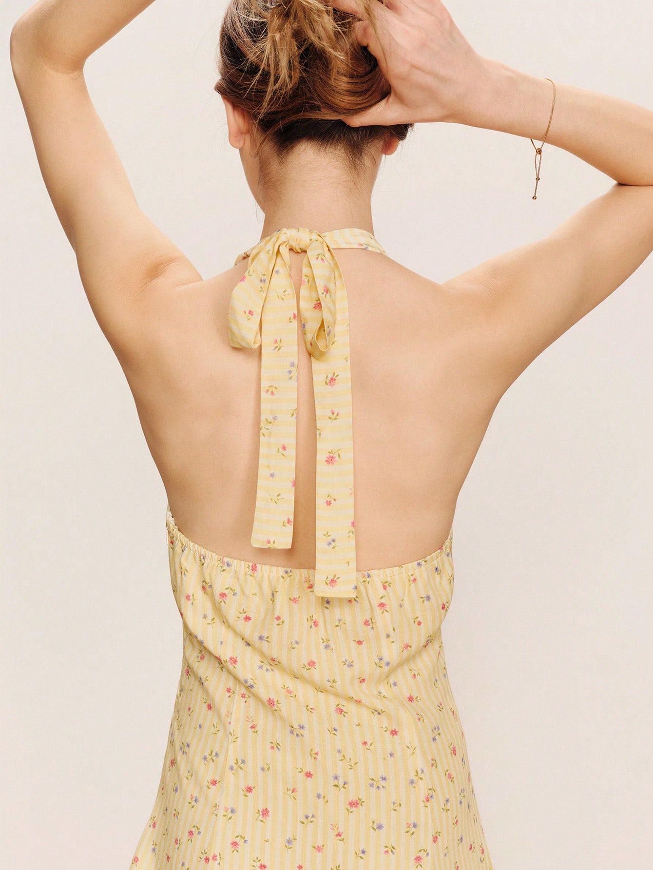 Halter Mini Dress With Striped Floral Fabric Spring Summer French Style Parisian Style Holiday Dress Vacation Dress Birthday Party Dress