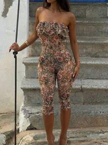 SHEIN SXY Women's Leopard & Floral Print Cropped Leggings,Summer ,Spring ,Vacation,Beach , Ibiza,Floral ,Lace ,Mesh ,Leopard Print ,Cheetah Print , Leopard Print Set Y2k Two Piece Set Two Piece Spring Set Woman 2 Piece Set Summer Capris Two Piece Set, Leopard Floral Set, 2 Piece Sets, Floral Print Two-Piece Outfit, Woman Summer Outfits, Women Vacation Outfit Sets - Multicolor - View 7