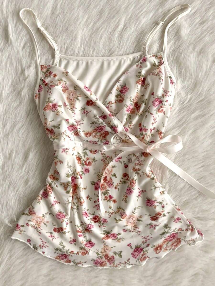 SHEIN Áo camisole nữ in hoa, kiểu dáng thường ngày, thắt eo. - Nhiều màu - Xem 1