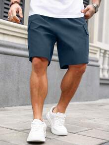 Manfinity Homme Plus Size Men's Solid Color Casual Cargo Shorts - Dusty Blue - View 6