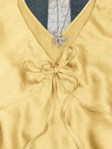 Blusa informal de mujer con nudo delantero de unicolor, para verano - Amarillo claro - Ver 3