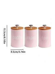 3pcs/Set Storage Tanks Dust-Proof Bamboo Cover Utensils Multifunction Box Tea Coffee Sugar Box Case Househould Can Bottle Mason Candle Jars With Lid Pink Tea Accessories Coffee Accessories Kitchen Stuff,Kitchen,Christmas Gift - one size fits all - View 2