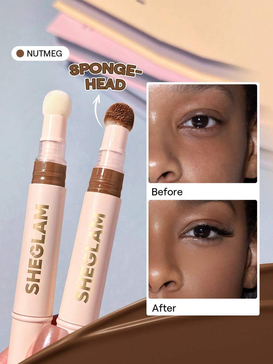 SHEGLAM 膚色提升遮瑕膏-肉荳蔻海綿頭塗抹器霧面液體遮瑕膏持久亮白色彩校正劑輕盈全天持久保濕遮瑕膏遮瑕膏 品牌 美容 化妝 化妝品 適合女性與女孩 完美搭配夏季春季 Y2K 時尚 流行 生日 母親節禮物 假期 派對準備就緒 最佳顏色 - Nutmeg - 查看 1