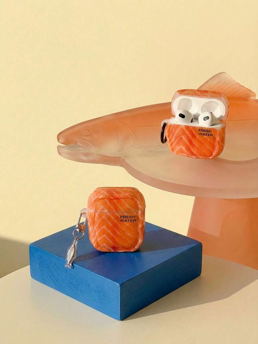 Joivida 1 chiếc ốp tai nghe hình cá hồi ngộ nghĩnh, vỏ bảo vệ sáng tạo dành cho nữ. - Màu cam - Xem 1