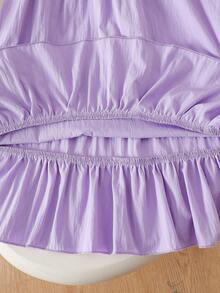 SHEIN Vintaside Kids 女童嬰兒藍夏季仙女派對7歲生日優雅甜美貼花圓領短袖荷葉邊下擺寬鬆時尚棉質洋裝，生日穿著 - 紫色 - 查看 10