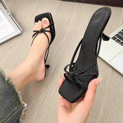 Sandalias de tacón para mujer con punta cuadrada, de estilo francés, elegantes y delicadas; sandalias de tiras finas y tacón grueso; zapatos de tacón para mujer; sandalias de tacón para mujer